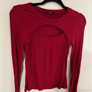Women's Red Long Sleeve Cutout Top